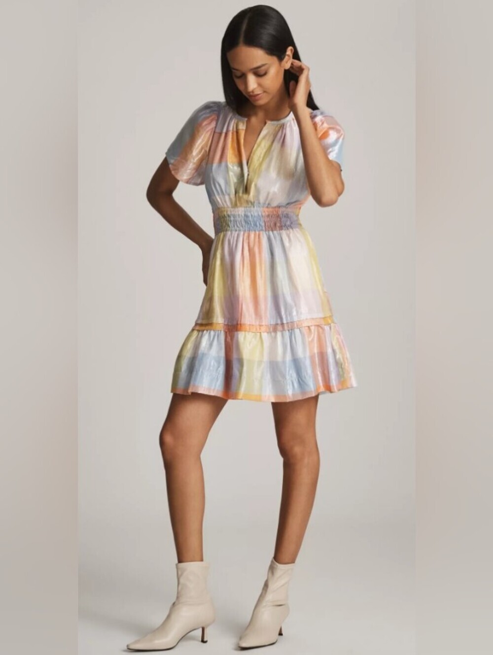 Anthropologie Pastel Stripe Tiered Mini Dress